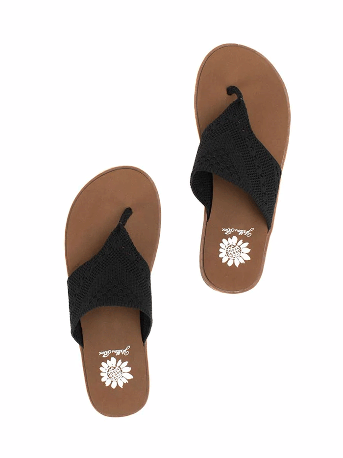 Yellow Box 53994 Womens Feria Flip Flop Sandals Black side and front view. If you need any assistance with this item or the purchase of this item please call us at five six one seven four eight eight eight zero one Monday through Saturday 10:00a.m EST to 8:00 p.m EST