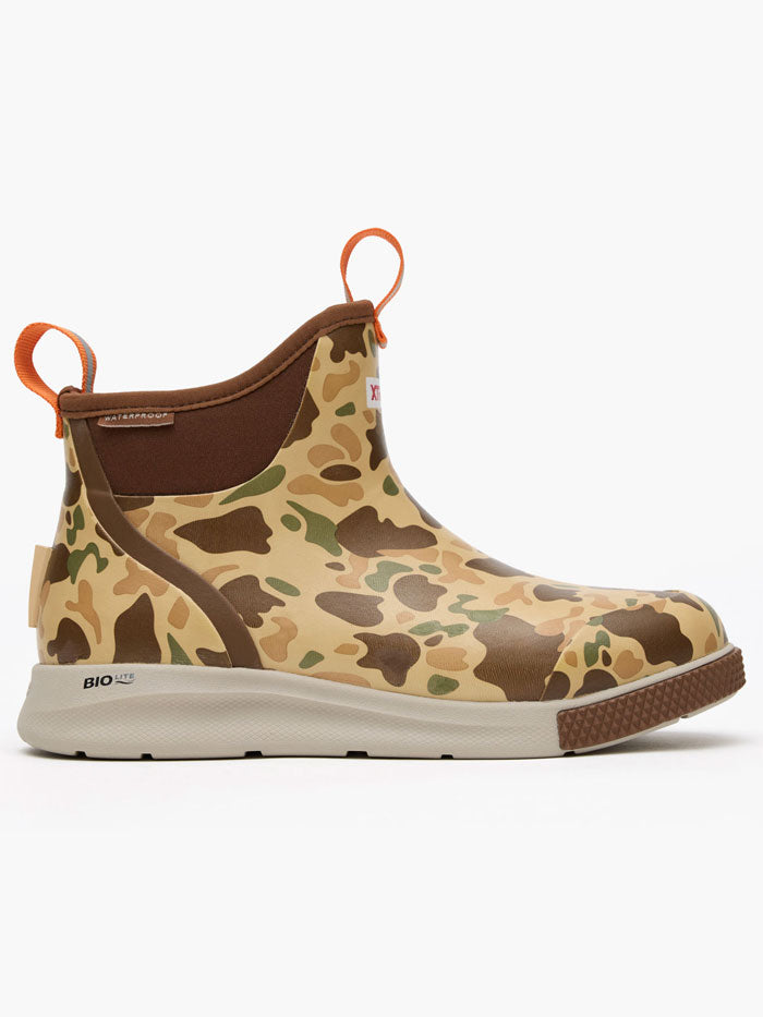 Xtratuf XADSMDCM Mens Sport Ankle Deck Boot Duck Camo side  /front view pair. If you need any assistance with this item or the purchase of this item please call us at five six one seven four eight eight eight zero one Monday through Saturday 10:00a.m EST to 8:00 p.m EST