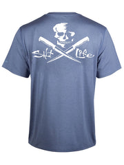 Salt Life SLM6368 Mens Skull And Fillet Short Sleeve Performance Pocket Tee Harbor Blue Heather back view. If you need any assistance with this item or the purchase of this item please call us at five six one seven four eight eight eight zero one Monday through Saturday 10:00a.m EST to 8:00 p.m EST