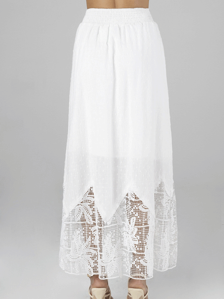 Miss Me MS0134L Womens Long Crochet Flowy Skirt With Tassel White back view. If you need any assistance with this item or the purchase of this item please call us at five six one seven four eight eight eight zero one Monday through Saturday 10:00a.m EST to 8:00 p.m EST