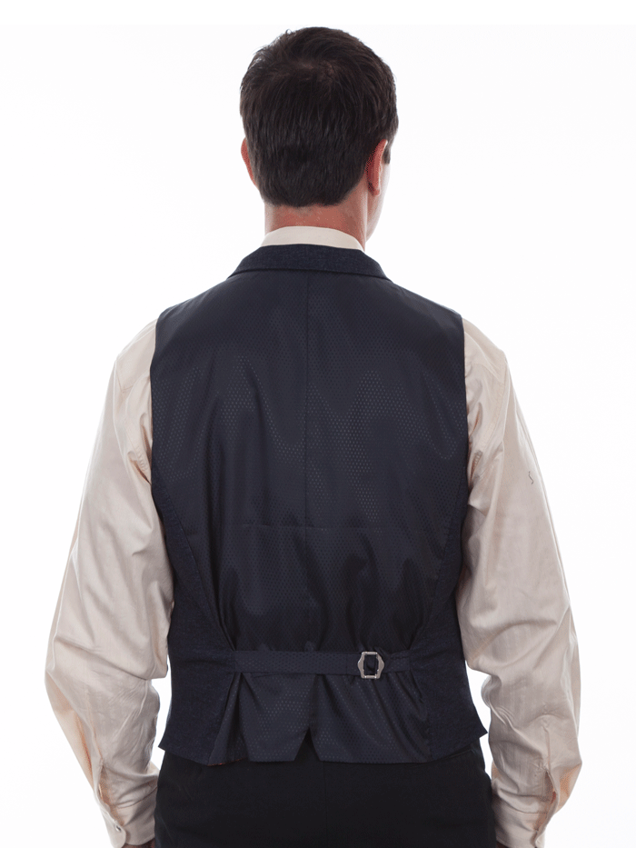 Scully RW313-BLU Mens Solid Four Pocket Western Vest Navy Blue front view. If you need any assistance with this item or the purchase of this item please call us at five six one seven four eight eight eight zero one Monday through Saturday 10:00a.m EST to 8:00 p.m EST