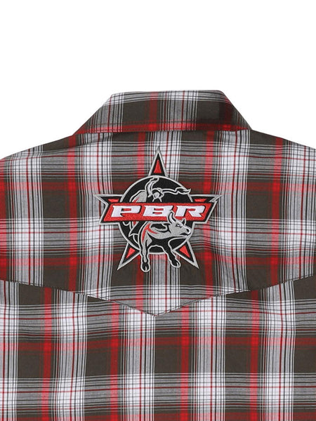 Wrangler 112330377 Mens PBR Long Sleeve Logo Shirt Red back view. If you need any assistance with this item or the purchase of this item please call us at five six one seven four eight eight eight zero one Monday through Saturday 10:00a.m EST to 8:00 p.m EST