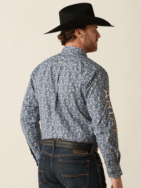 Ariat 10054057 Mens Team Orlando Classic Fit Shirt Blue back view. If you need any assistance with this item or the purchase of this item please call us at five six one seven four eight eight eight zero one Monday through Saturday 10:00a.m EST to 8:00 p.m EST