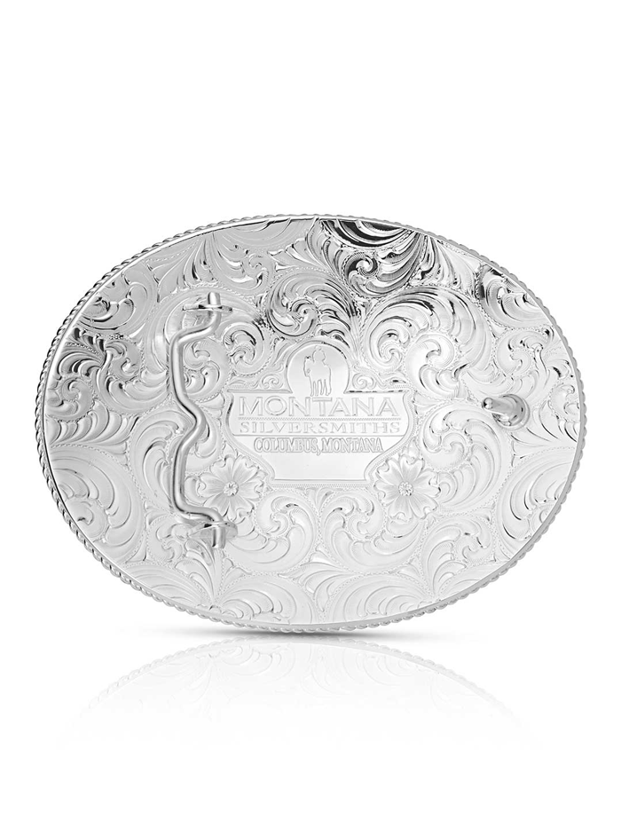 Montana Silversmiths 50310-974XL Southwest Edge Buckle With Longhorn Silver front. If you need any assistance with this item or the purchase of this item please call us at five six one seven four eight eight eight zero one Monday through Saturday 10:00a.m EST to 8:00 p.m EST