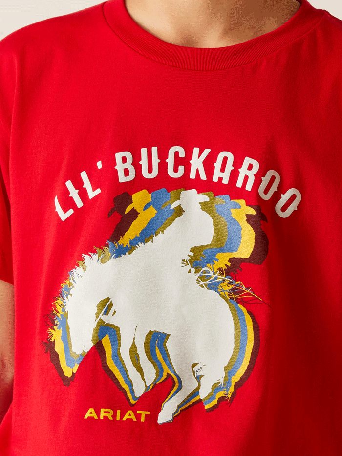 Ariat 10047910 Kids Block Rodeo T-Shirt Red front view. If you need any assistance with this item or the purchase of this item please call us at five six one seven four eight eight eight zero one Monday through Saturday 10:00a.m EST to 8:00 p.m EST