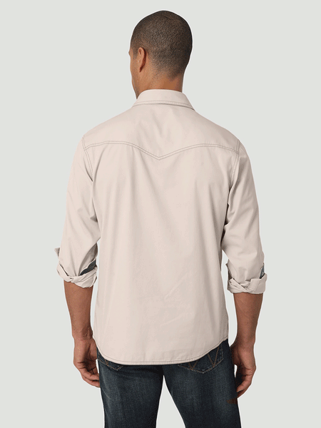 Wrangler 112327789 Mens Retro Premium Long Sleeve Shirt Tan back view. If you need any assistance with this item or the purchase of this item please call us at five six one seven four eight eight eight zero one Monday through Saturday 10:00a.m EST to 8:00 p.m EST