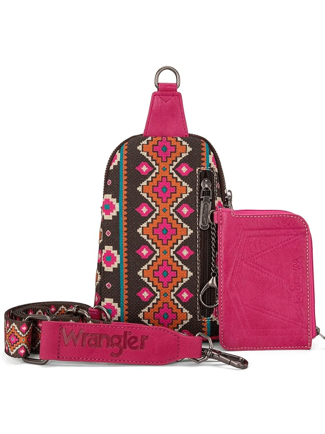 Wrangler WG2205-210WHPK Womens Aztec Print Crossbody Sling Chest Bag With Zip Card Holder Set Hot Pink front. If you need any assistance with this item or the purchase of this item please call us at five six one seven four eight eight eight zero one Monday through Saturday 10:00a.m EST to 8:00 p.m EST

