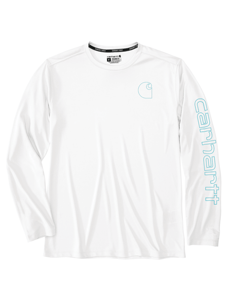Carhartt 106164-WHT Mens Force Sun Defender Long Sleeve T-Shirt White front view. If you need any assistance with this item or the purchase of this item please call us at five six one seven four eight eight eight zero one Monday through Saturday 10:00a.m EST to 8:00 p.m EST