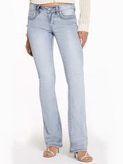 Miss Me M5014B418 Womens Haven Stitched Bootcut Jean Light Wash front view. If you need any assistance with this item or the purchase of this item please call us at five six one seven four eight eight eight zero one Monday through Saturday 10:00a.m EST to 8:00 p.m EST