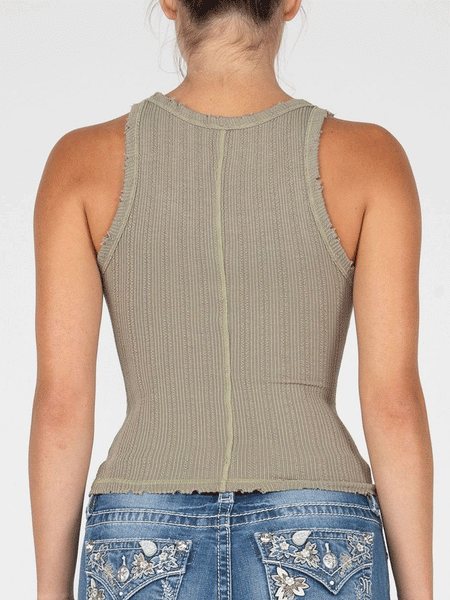 Miss Me MT2821T-OLV Womens Ribbed Cropped Tank Top Olive Green back view. If you need any assistance with this item or the purchase of this item please call us at five six one seven four eight eight eight zero one Monday through Saturday 10:00a.m EST to 8:00 p.m EST
