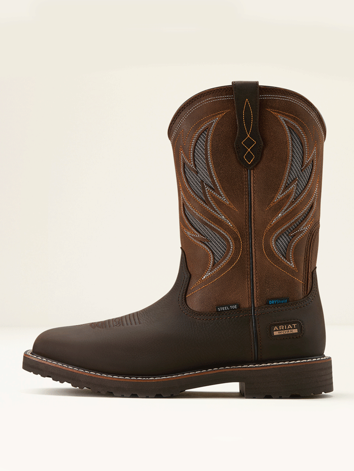 Ariat 10061119 Mens Activator VentTEK Waterproof Steel Toe Work Boot Dark Brown front and side view. If you need any assistance with this item or the purchase of this item please call us at five six one seven four eight eight eight zero one Monday through Saturday 10:00a.m EST to 8:00 p.m EST

