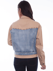 Scully HC686-TAN Womens Two Tone Jean Jacket Tan back view. If you need any assistance with this item or the purchase of this item please call us at five six one seven four eight eight eight zero one Monday through Saturday 10:00a.m EST to 8:00 p.m EST