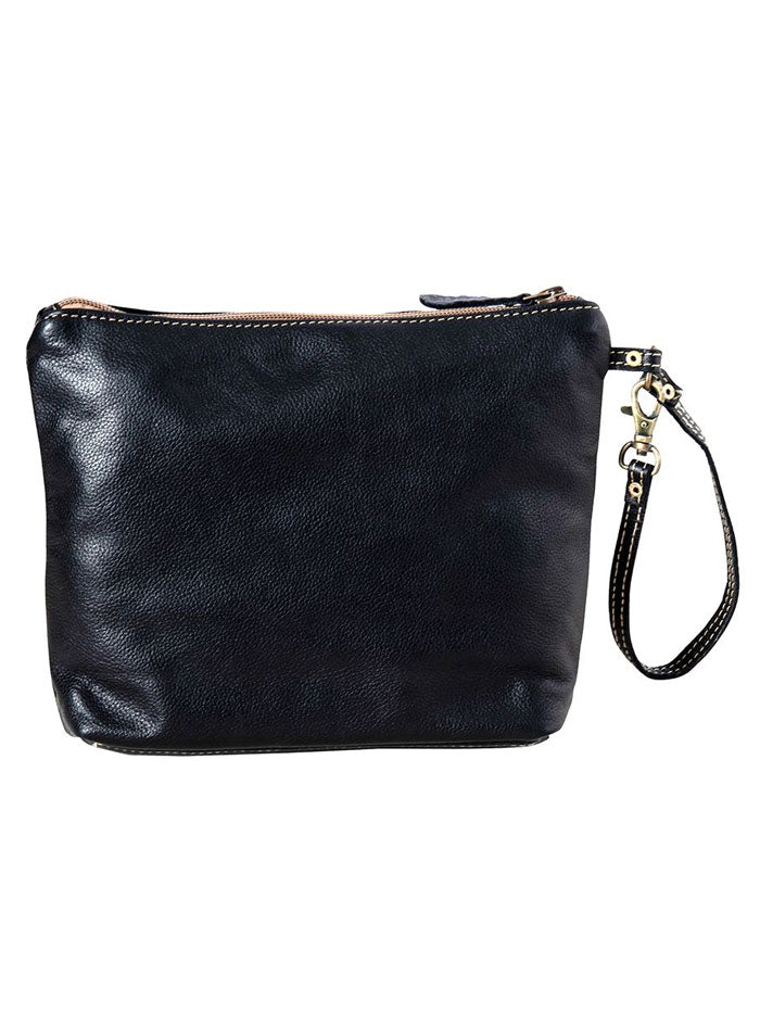 Myra Bag S-8426 Womens Tyler Ridge Hairon Hide Pouch Black side / front view. If you need any assistance with this item or the purchase of this item please call us at five six one seven four eight eight eight zero one Monday through Saturday 10:00a.m EST to 8:00 p.m EST
