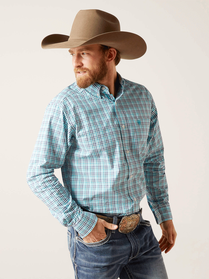 Ariat 10046234 Mens Pro Series Bailey Fitted Shirt Turquoise front view. If you need any assistance with this item or the purchase of this item please call us at five six one seven four eight eight eight zero one Monday through Saturday 10:00a.m EST to 8:00 p.m EST