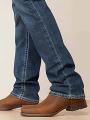 Ariat 10045385 Mens M8 Modern TekStretch Easton Slim Jean Galaxy leg close up view. If you need any assistance with this item or the purchase of this item please call us at five six one seven four eight eight eight zero one Monday through Saturday 10:00a.m EST to 8:00 p.m EST