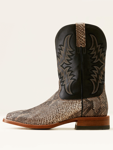 Ariat 10047081 Mens Dry Gulch Python Cowboy Boot Tan Ancient Black outter side view. If you need any assistance with this item or the purchase of this item please call us at five six one seven four eight eight eight zero one Monday through Saturday 10:00a.m EST to 8:00 p.m EST