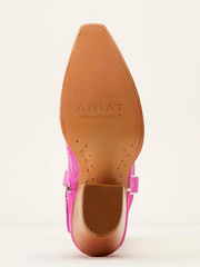 Ariat 10046859 Womens Casanova Western Boot Haute Pink Suede sole view. If you need any assistance with this item or the purchase of this item please call us at five six one seven four eight eight eight zero one Monday through Saturday 10:00a.m EST to 8:00 p.m EST