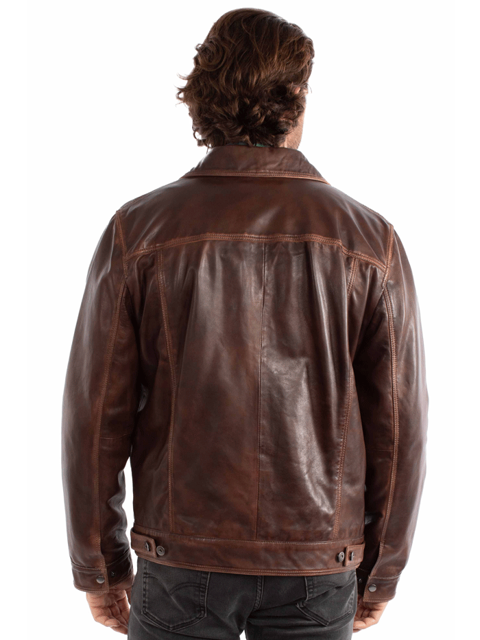 Scully 1055-116 Mens Leather Jean Jacket Cognac Dark Brown front view. If you need any assistance with this item or the purchase of this item please call us at five six one seven four eight eight eight zero one Monday through Saturday 10:00a.m EST to 8:00 p.m EST

