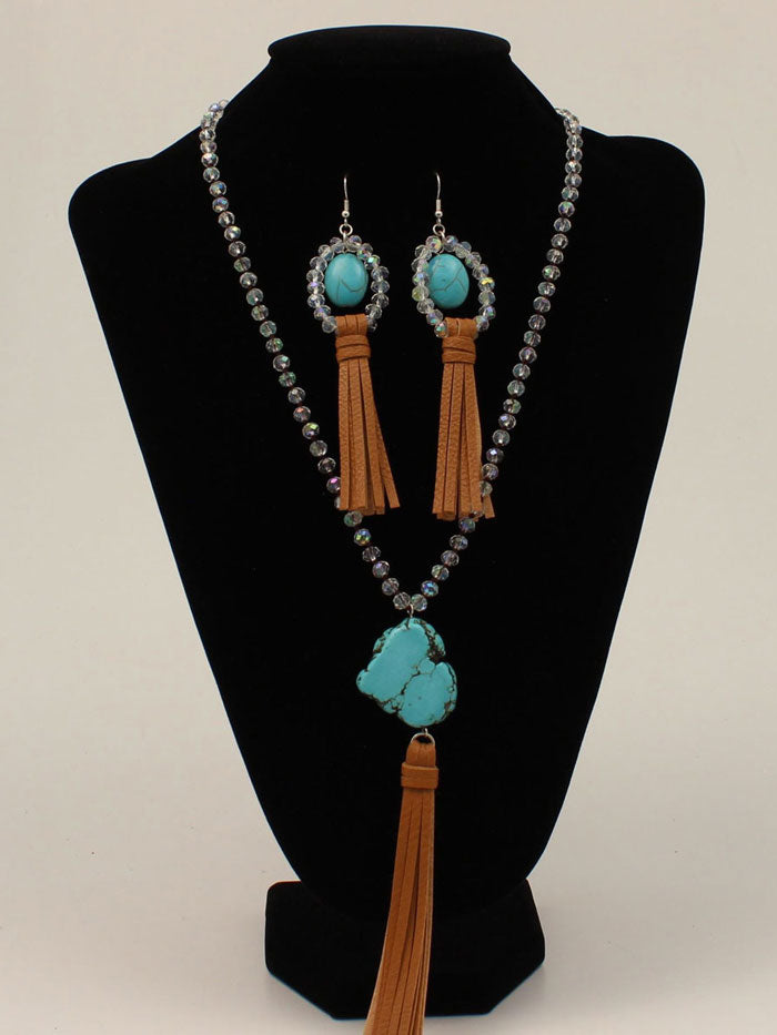 3D D4500250 Necklace And Earring Set Beads Pendant Tassel Turquoise front view. If you need any assistance with this item or the purchase of this item please call us at five six one seven four eight eight eight zero one Monday through Saturday 10:00a.m EST to 8:00 p.m EST