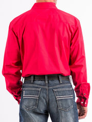 Cinch MTW1343012 Mens Stretch Modern Fit Button-Down Shirt Red back view. If you need any assistance with this item or the purchase of this item please call us at five six one seven four eight eight eight zero one Monday through Saturday 10:00a.m EST to 8:00 p.m EST