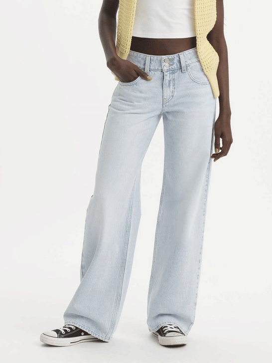 Levi's A74980007 Womens Superlow Loose Jeans Abraided Art Light Blue front view. If you need any assistance with this item or the purchase of this item please call us at five six one seven four eight eight eight zero one Monday through Saturday 10:00a.m EST to 8:00 p.m EST

