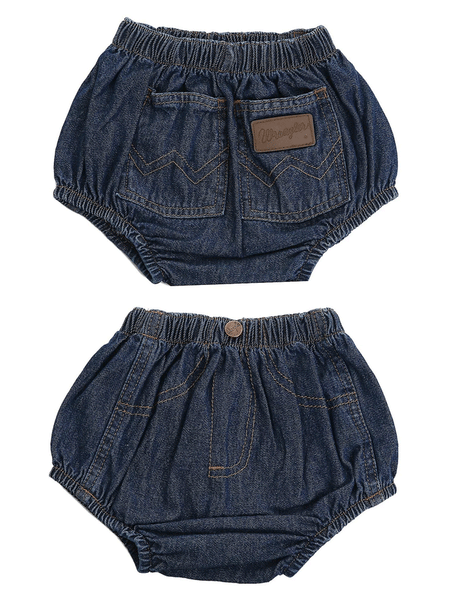 Wrangler 11MWIPW Infant Denim Diaper Cover Indigo Blue front and back view. If you need any assistance with this item or the purchase of this item please call us at five six one seven four eight eight eight zero one Monday through Saturday 10:00a.m EST to 8:00 p.m EST