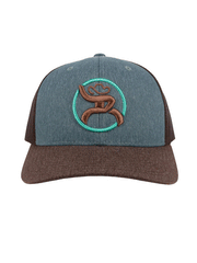 Hooey 4029T-BLBR STRAP Mid Profile Snapback Trucker Hat Blue And Brown front view.If you need any assistance with this item or the purchase of this item please call us at five six one seven four eight eight eight zero one Monday through Saturday 10:00a.m EST to 8:00 p.m EST