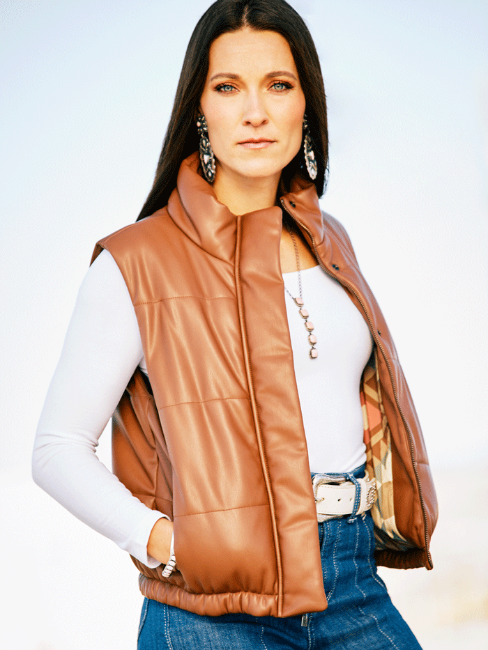 Ariat 10053981 Womens Swirls Faux Leather Vest Soft Silt Brown front. If you need any assistance with this item or the purchase of this item please call us at five six one seven four eight eight eight zero one Monday through Saturday 10:00a.m EST to 8:00 p.m EST