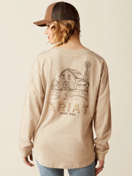 Ariat 10053892 Womens Miller Oversized Long Sleeve Tee Natural back. If you need any assistance with this item or the purchase of this item please call us at five six one seven four eight eight eight zero one Monday through Saturday 10:00a.m EST to 8:00 p.m EST