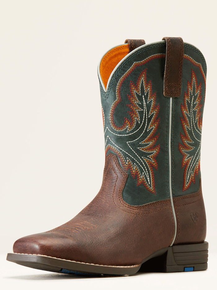 Ariat 10047010 Kids Wilder Western Boot Hat Box Brown front and side view. If you need any assistance with this item or the purchase of this item please call us at five six one seven four eight eight eight zero one Monday through Saturday 10:00a.m EST to 8:00 p.m EST