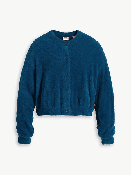 Levis A32350006 Womens Cat Cardigan Sweater Gibralter Sea Blue front view. If you need any assistance with this item or the purchase of this item please call us at five six one seven four eight eight eight zero one Monday through Saturday 10:00a.m EST to 8:00 p.m EST