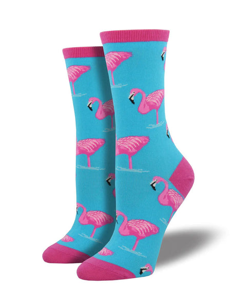 Socksmith WNC420-SKY Womens Flamingo Socks Sky Blue front view. If you need any assistance with this item or the purchase of this item please call us at five six one seven four eight eight eight zero one Monday through Saturday 10:00a.m EST to 8:00 p.m EST