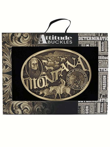 Montana Silversmiths 60811MTC Montana State Heritage Attitude Buckle Brass in box. If you need any assistance with this item or the purchase of this item please call us at five six one seven four eight eight eight zero one Monday through Saturday 10:00a.m EST to 8:00 p.m EST