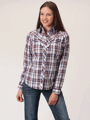 Roper 01-050-0024-2005 Womens Plaid Long Sleeve Western Shirt Wine alternate front view. If you need any assistance with this item or the purchase of this item please call us at five six one seven four eight eight eight zero one Monday through Saturday 10:00a.m EST to 8:00 p.m EST