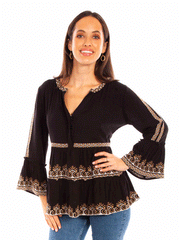 Scully HC882-BLK Womens Embroidered Long Sleeve Blouse Black front view. If you need any assistance with this item or the purchase of this item please call us at five six one seven four eight eight eight zero one Monday through Saturday 10:00a.m EST to 8:00 p.m EST