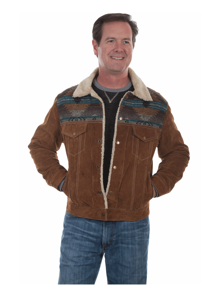 Scully 1015-125 Mens Boar Suede Western Jean Jacket Cafe Brown front view. If you need any assistance with this item or the purchase of this item please call us at five six one seven four eight eight eight zero one Monday through Saturday 10:00a.m EST to 8:00 p.m EST