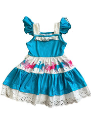 Shea Baby FSD02 Infants Free Spirit Ruffle Dress Teal front view. If you need any assistance with this item or the purchase of this item please call us at five six one seven four eight eight eight zero one Monday through Saturday 10:00a.m EST to 8:00 p.m EST