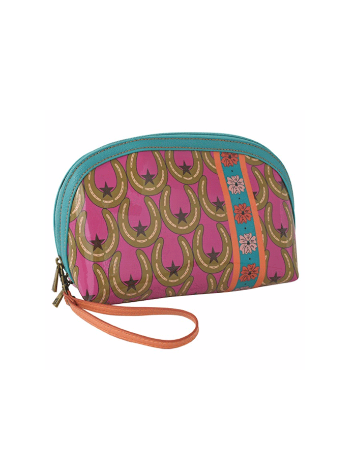 Catchfly 23071586PNK Womens Vinyl Horseshoe Dome Cosmetic Bag Pink front view. If you need any assistance with this item or the purchase of this item please call us at five six one seven four eight eight eight zero one Monday through Saturday 10:00a.m EST to 8:00 p.m EST
