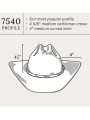 Stetson SFSHAS-754034 SHASTA 10X Premier Felt Western Hat Mist Grey profile graphic. If you need any assistance with this item or the purchase of this item please call us at five six one seven four eight eight eight zero one Monday through Saturday 10:00a.m EST to 8:00 p.m EST