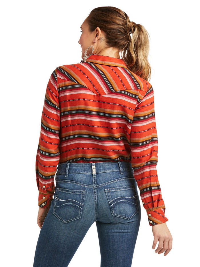 Ariat 10040708 Womens REAL Oasis Serape Shirt Coral front view. If you need any assistance with this item or the purchase of this item please call us at five six one seven four eight eight eight zero one Monday through Saturday 10:00a.m EST to 8:00 p.m EST