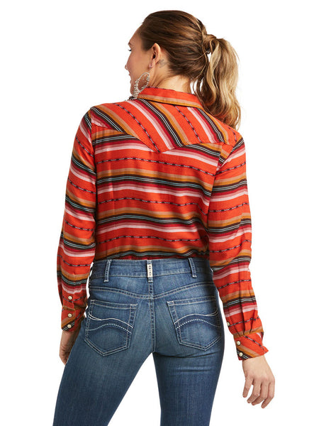 Ariat 10040708 Womens REAL Oasis Serape Shirt Coral back view. If you need any assistance with this item or the purchase of this item please call us at five six one seven four eight eight eight zero one Monday through Saturday 10:00a.m EST to 8:00 p.m EST