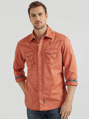 Wrangler 112356596 Mens Retro Long Sleeve Shirt Rust front. If you need any assistance with this item or the purchase of this item please call us at five six one seven four eight eight eight zero one Monday through Saturday 10:00a.m EST to 8:00 p.m EST