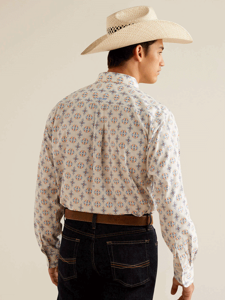 Ariat 10048366 Mens Wrinkle Free Remington Classic Shirt Oatmeal back view.If you need any assistance with this item or the purchase of this item please call us at five six one seven four eight eight eight zero one Monday through Saturday 10:00a.m EST to 8:00 p.m EST
