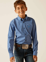 Ariat 10048654 Kids Pro Series Perrin Classic Fit Shirt Blue front view. If you need any assistance with this item or the purchase of this item please call us at five six one seven four eight eight eight zero one Monday through Saturday 10:00a.m EST to 8:00 p.m EST