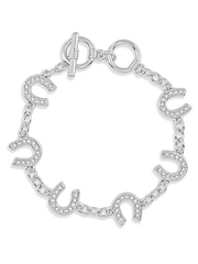 Montana Silversmiths BC620 Womens Crystal Clear Lucky Horseshoe Link Bracelet Silver front. If you need any assistance with this item or the purchase of this item please call us at five six one seven four eight eight eight zero one Monday through Saturday 10:00a.m EST to 8:00 p.m EST