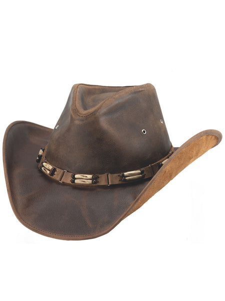 Bullhide BOZEMAN 4099 Western Leather Hat Bark Brown side / front view. If you need any assistance with this item or the purchase of this item please call us at five six one seven four eight eight eight zero one Monday through Saturday 10:00a.m EST to 8:00 p.m EST