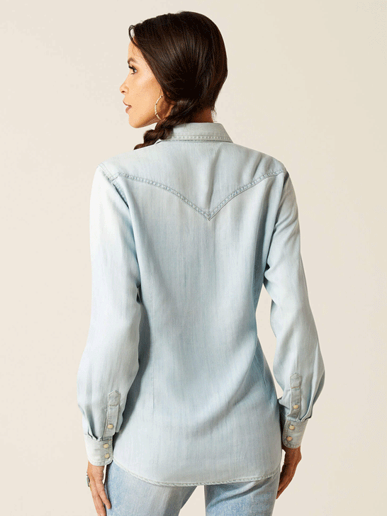 Ariat 10051493 Womens Blues Shirt Bleached Chambray back view. If you need any assistance with this item or the purchase of this item please call us at five six one seven four eight eight eight zero one Monday through Saturday 10:00a.m EST to 8:00 p.m EST