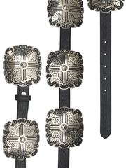 Angel Ranch DA3660 Ladies Silver Floral Square Concho Belt Black view from above. If you need any assistance with this item or the purchase of this item please call us at five six one seven four eight eight eight zero one Monday through Saturday 10:00a.m EST to 8:00 p.m EST