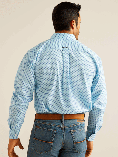 Ariat 10048367 Mens Wrinkle Free Ricky Classic Fit Shirt Sky Blue back view. If you need any assistance with this item or the purchase of this item please call us at five six one seven four eight eight eight zero one Monday through Saturday 10:00a.m EST to 8:00 p.m EST