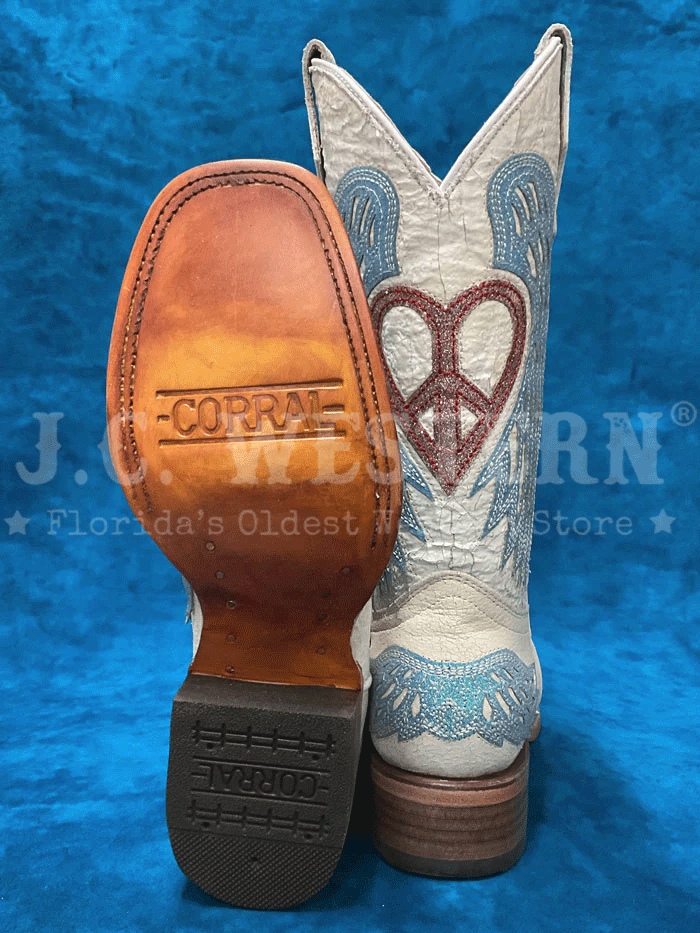 Corral T0147 Teen Glitter Heart And Wings Square Toe Boot White front and side view pair. If you need any assistance with this item or the purchase of this item please call us at five six one seven four eight eight eight zero one Monday through Saturday 10:00a.m EST to 8:00 p.m EST